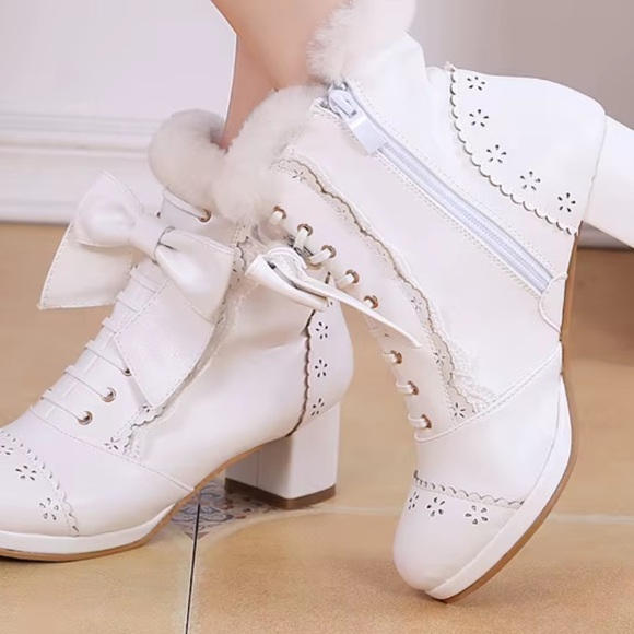 Lolita Japanese Ankle Pink Women's Boots with Bow Detail European Size 40 - Picture 1 of 8
